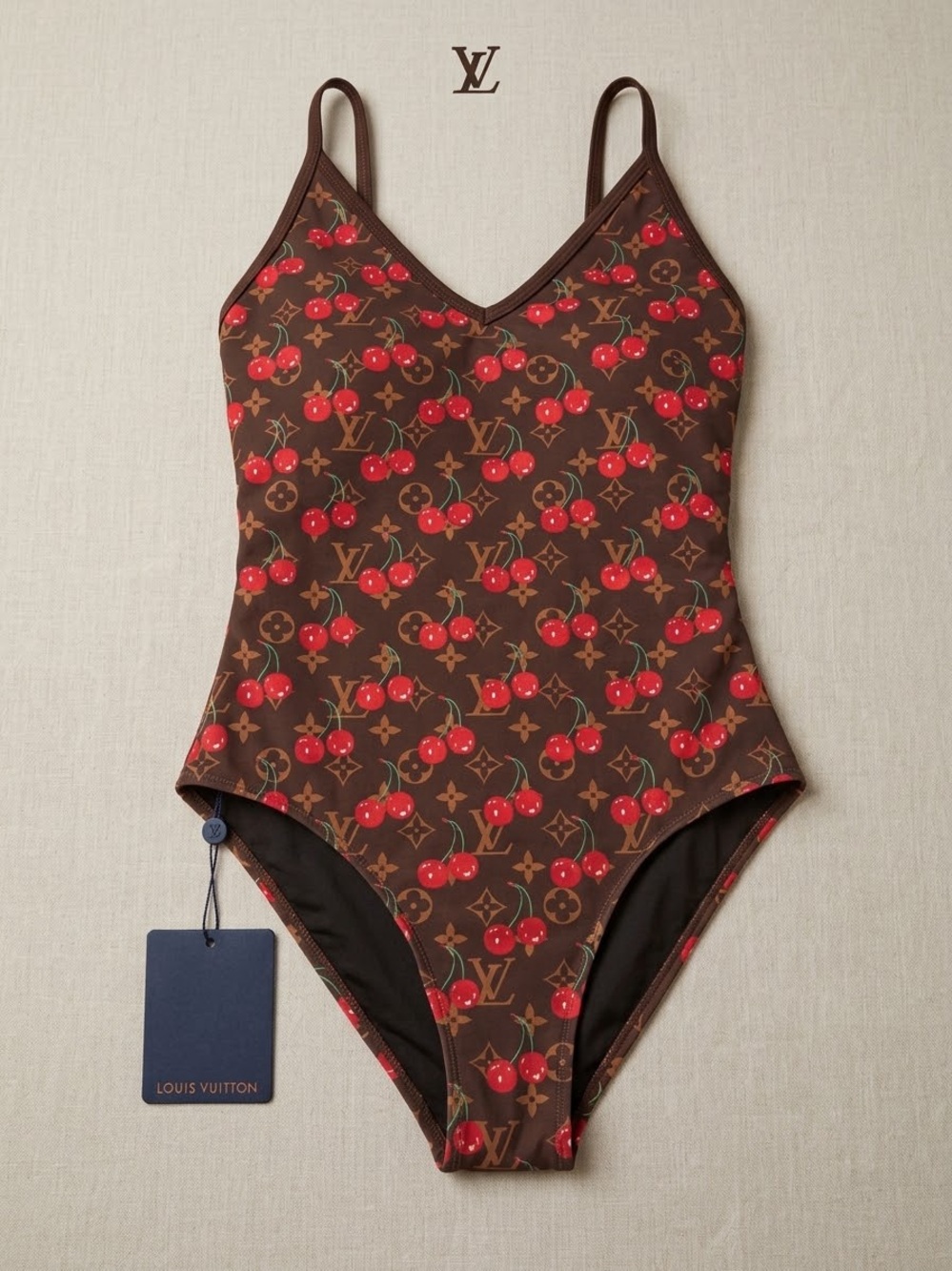 Louis Vuitton Brown Murakami Cherry Print One-Piece Swimsuit